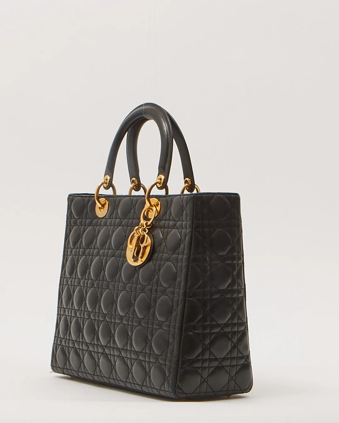 Dior Black Cannage Large Lady Dior Top Handle Bag