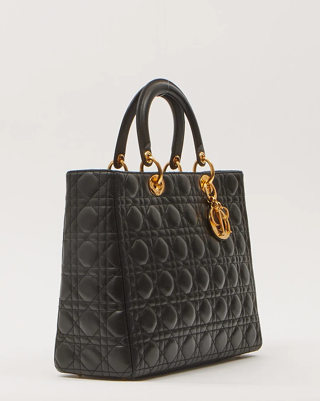 Dior Black Cannage Large Lady Dior Top Handle Bag