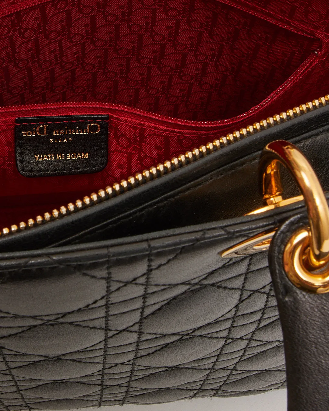 Dior Black Cannage Large Lady Dior Top Handle Bag