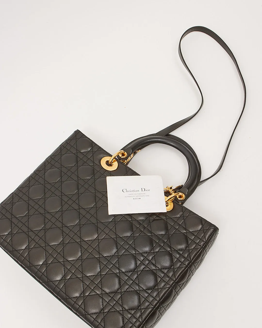 Dior Black Cannage Large Lady Dior Top Handle Bag