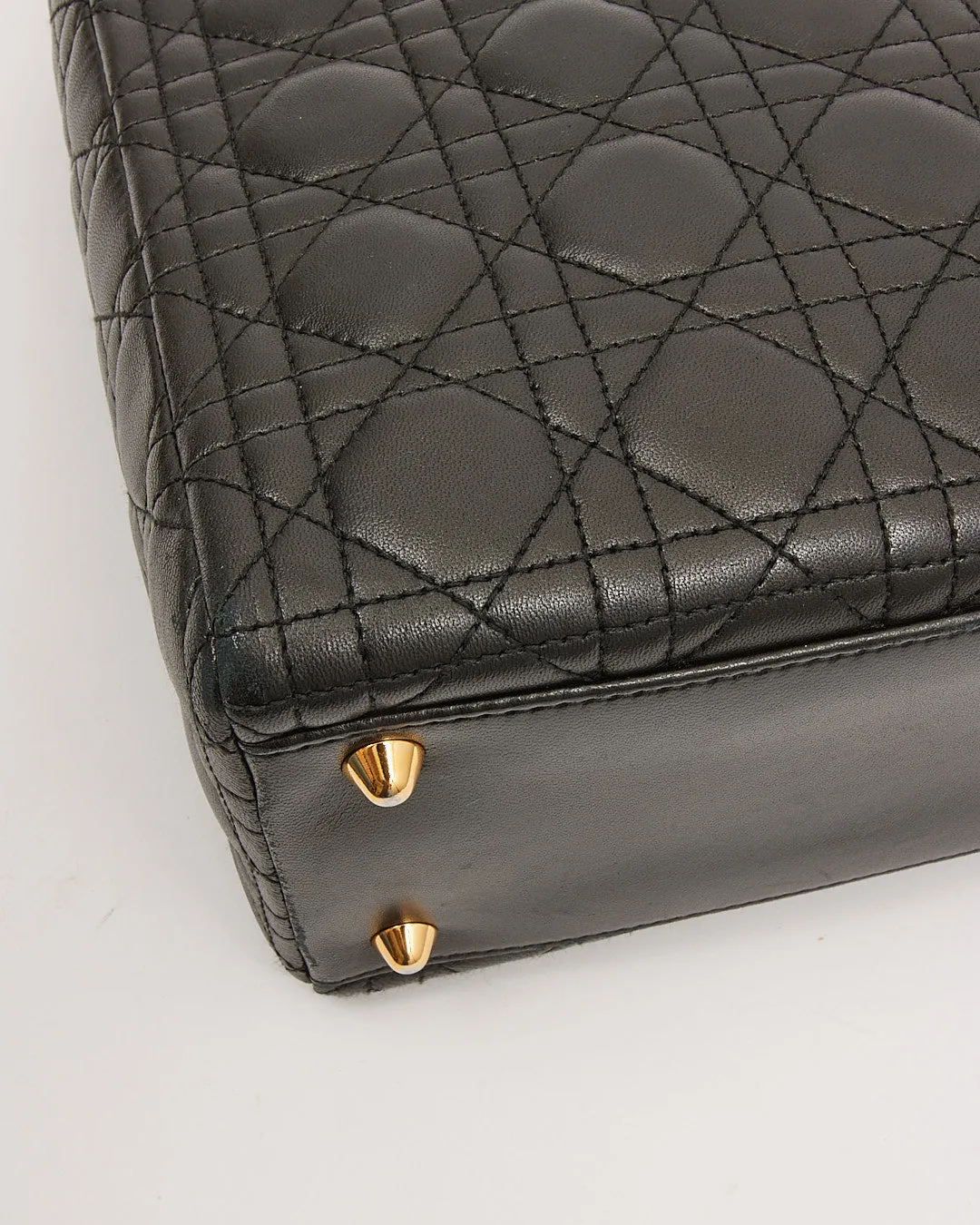 Dior Black Cannage Large Lady Dior Top Handle Bag
