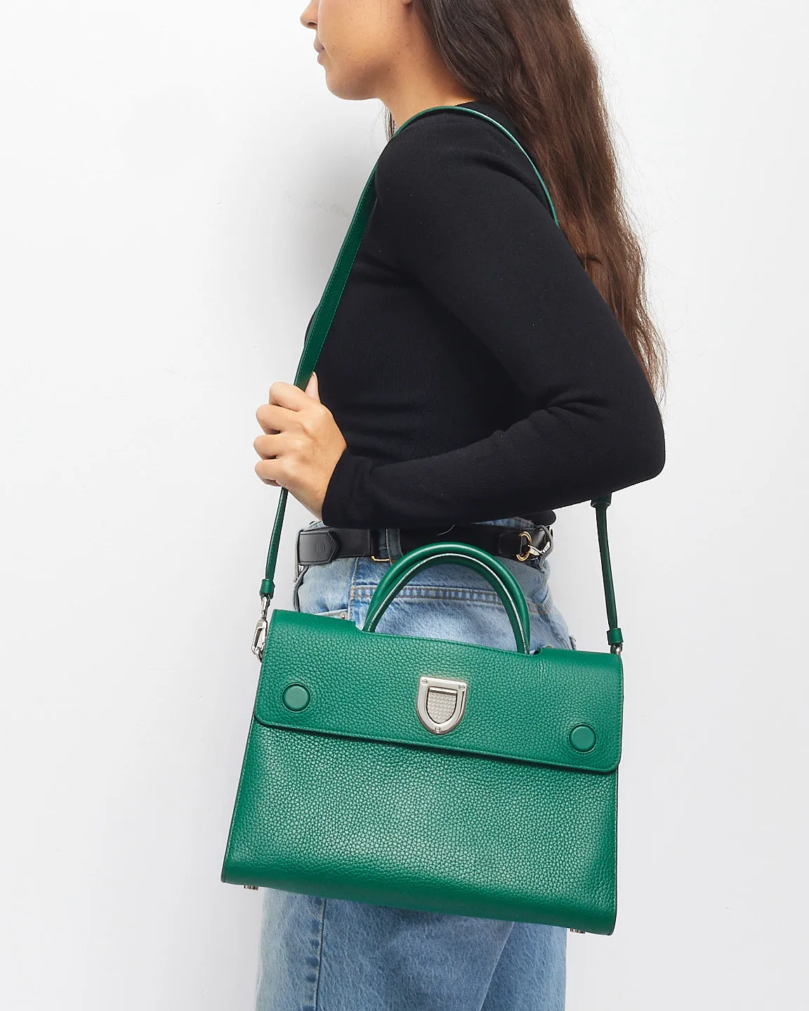 Dior Dark Green Leather Diorever Medium Flap Bag