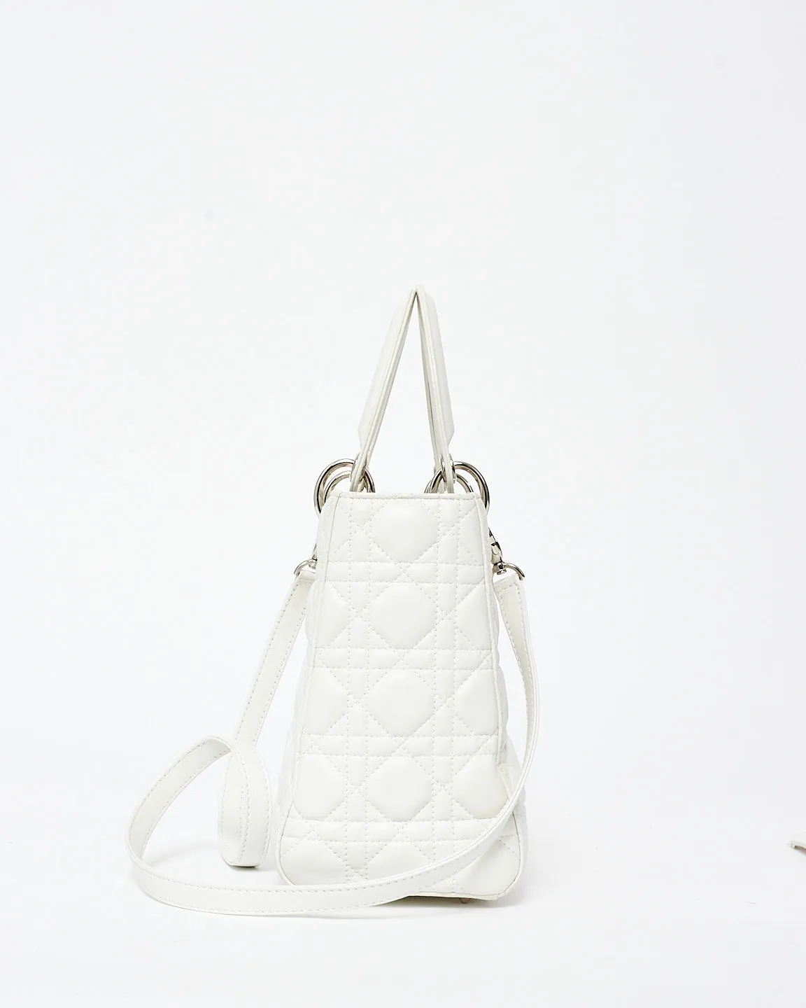 Dior White Cannage Lambskin Leather Medium Lady Dior