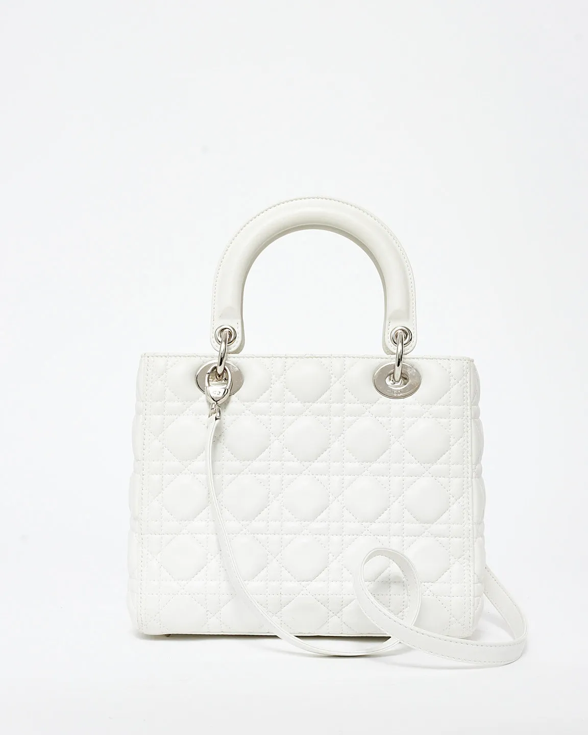 Dior White Cannage Lambskin Leather Medium Lady Dior