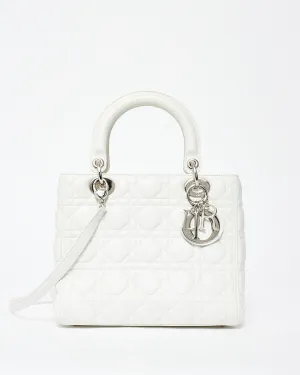 Dior White Cannage Lambskin Leather Medium Lady Dior