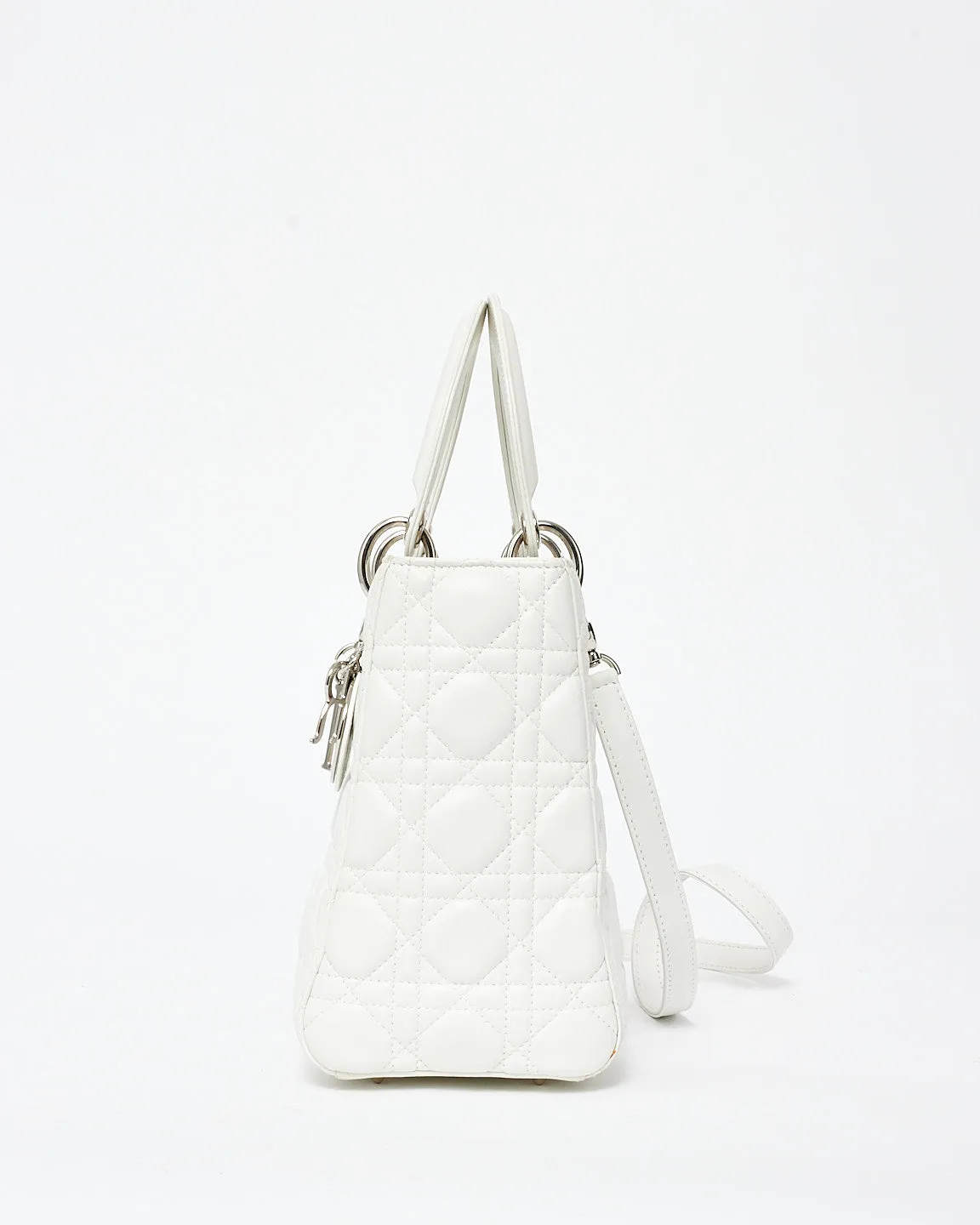 Dior White Cannage Lambskin Leather Medium Lady Dior