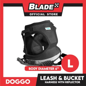 Doggo Leash and Bucket Harness with Reflector Large (Black) Perfect Set for Your Dog