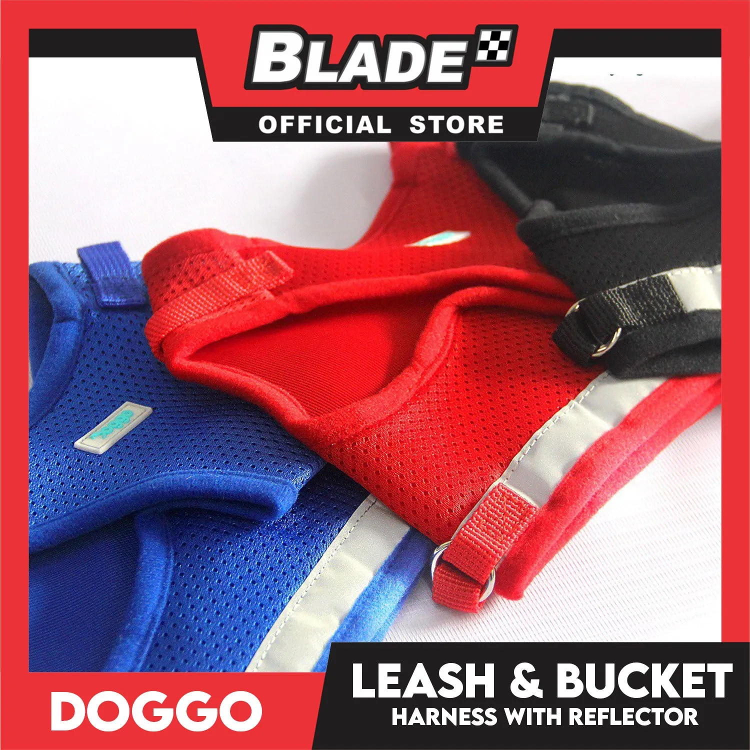 Doggo Leash and Bucket Harness with Reflector Large (Black) Perfect Set for Your Dog
