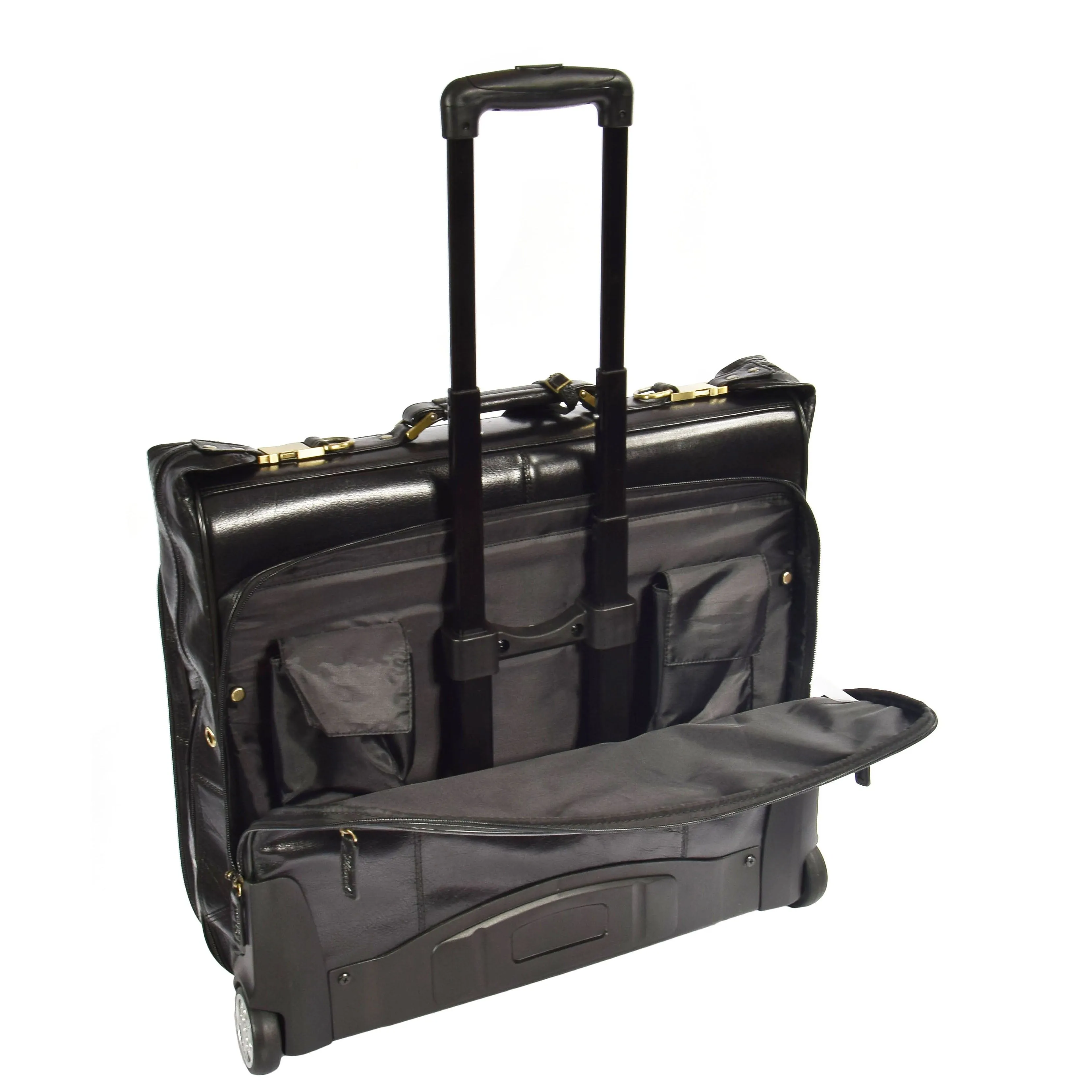 DR641 Real Leather Business Suit Carrier With Wheels Black