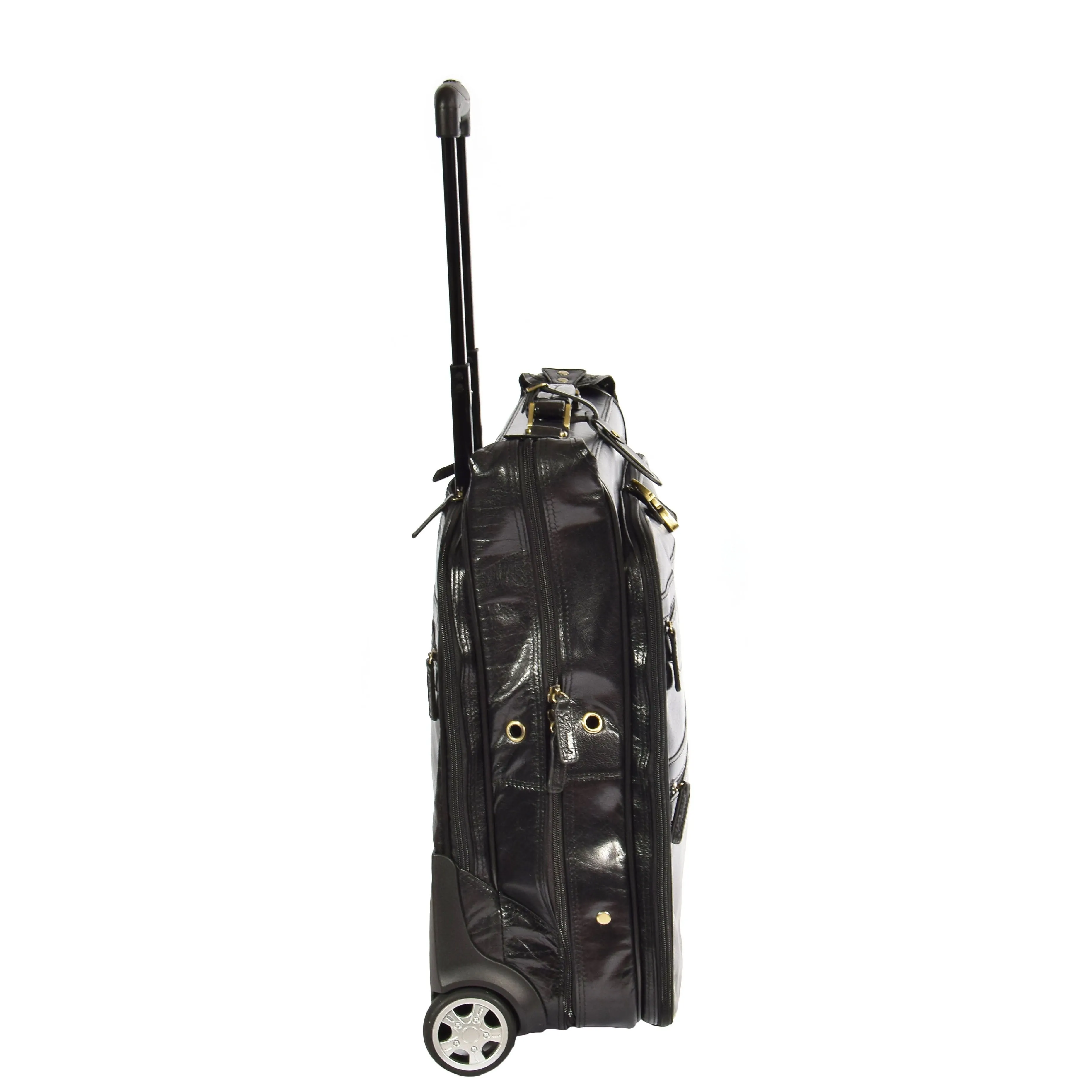 DR641 Real Leather Business Suit Carrier With Wheels Black