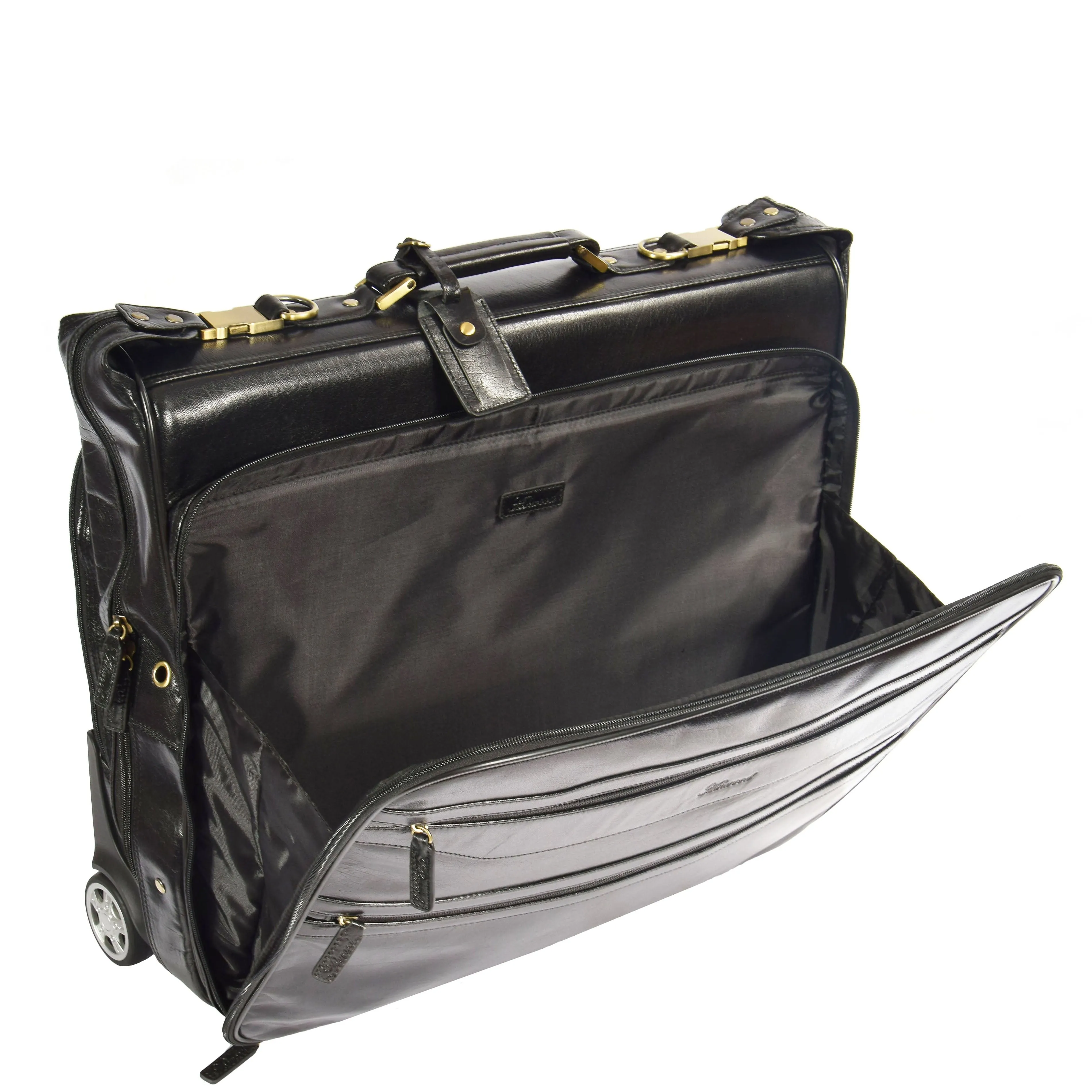 DR641 Real Leather Business Suit Carrier With Wheels Black