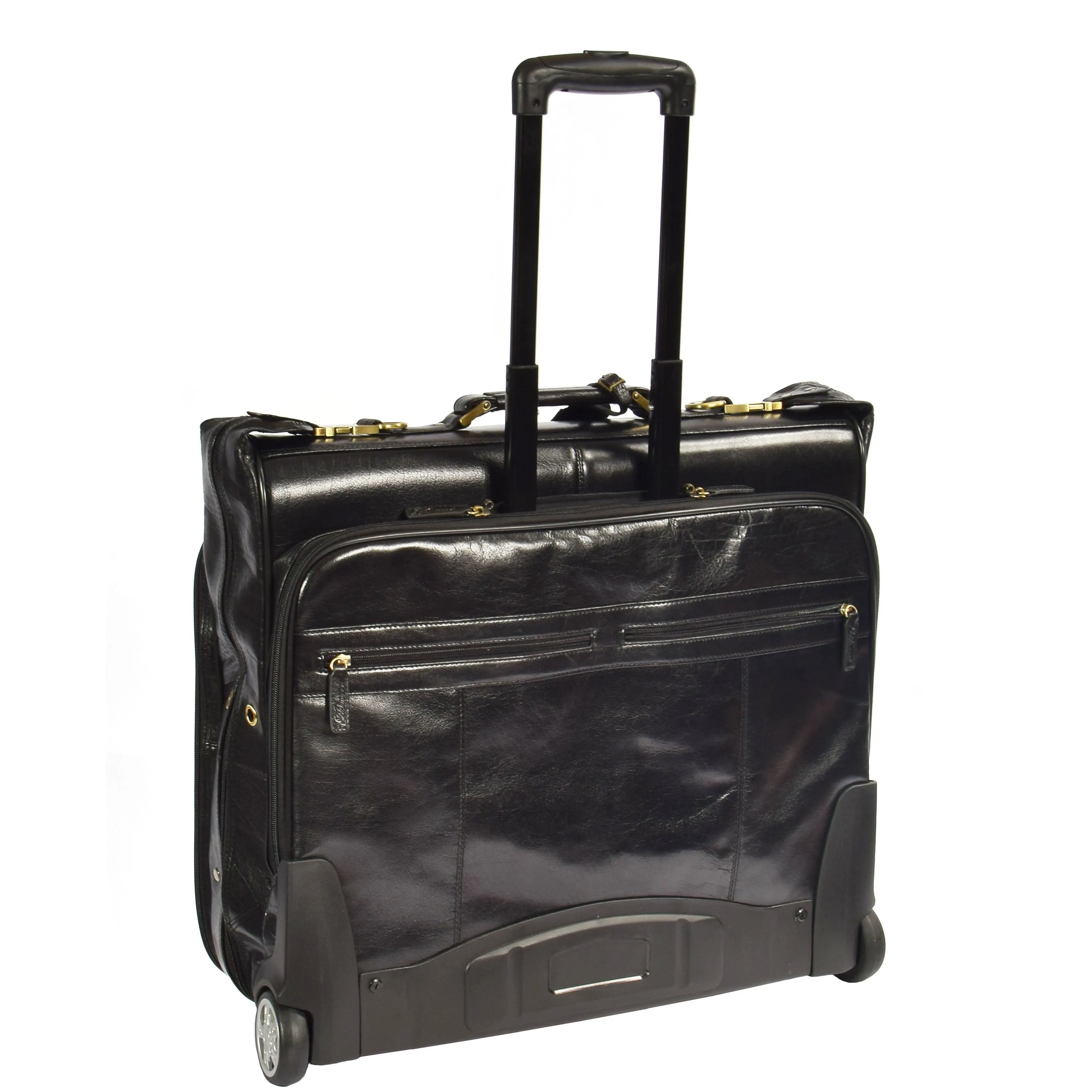 DR641 Real Leather Business Suit Carrier With Wheels Black