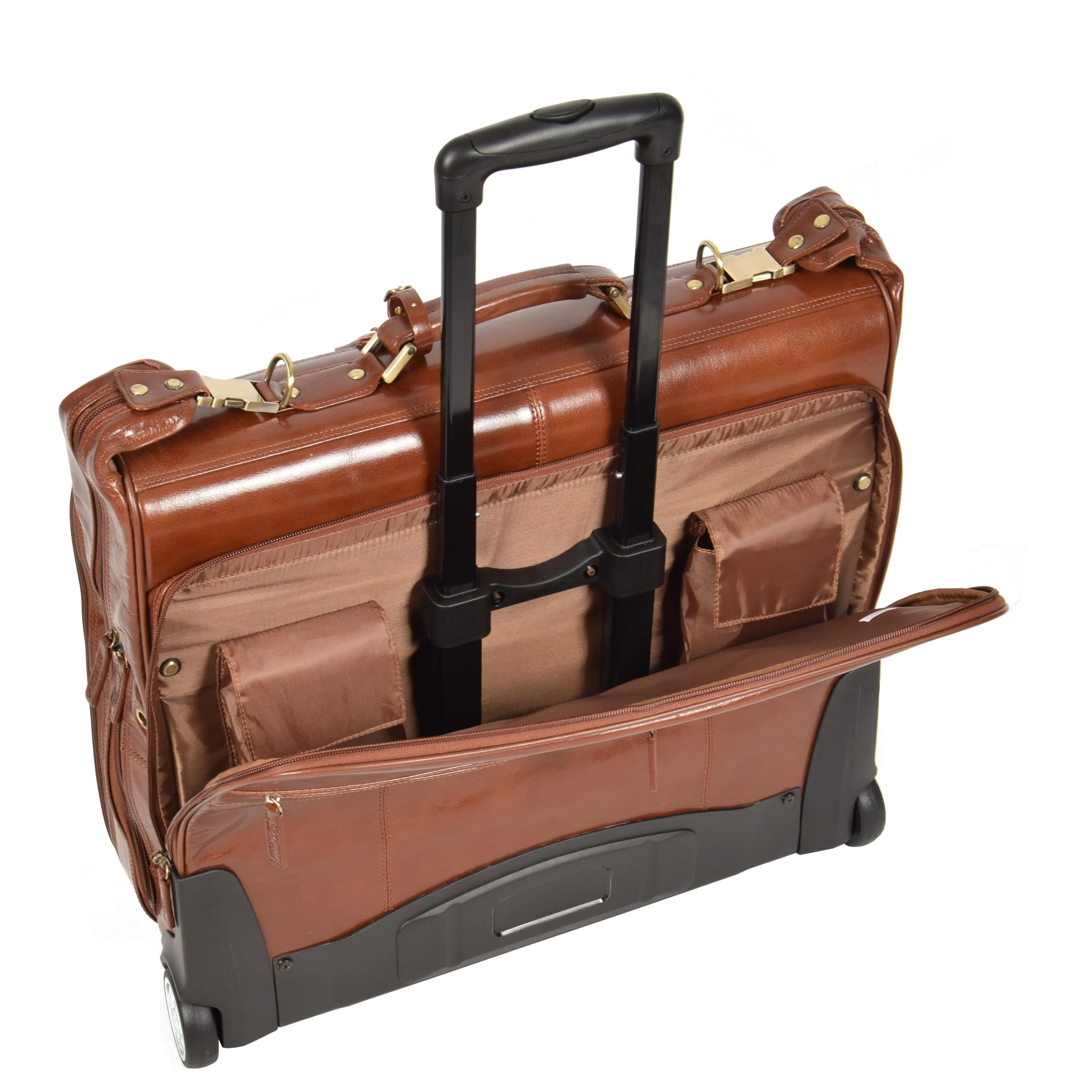 DR641 Real Leather Business Suit Carrier With Wheels Chestnut
