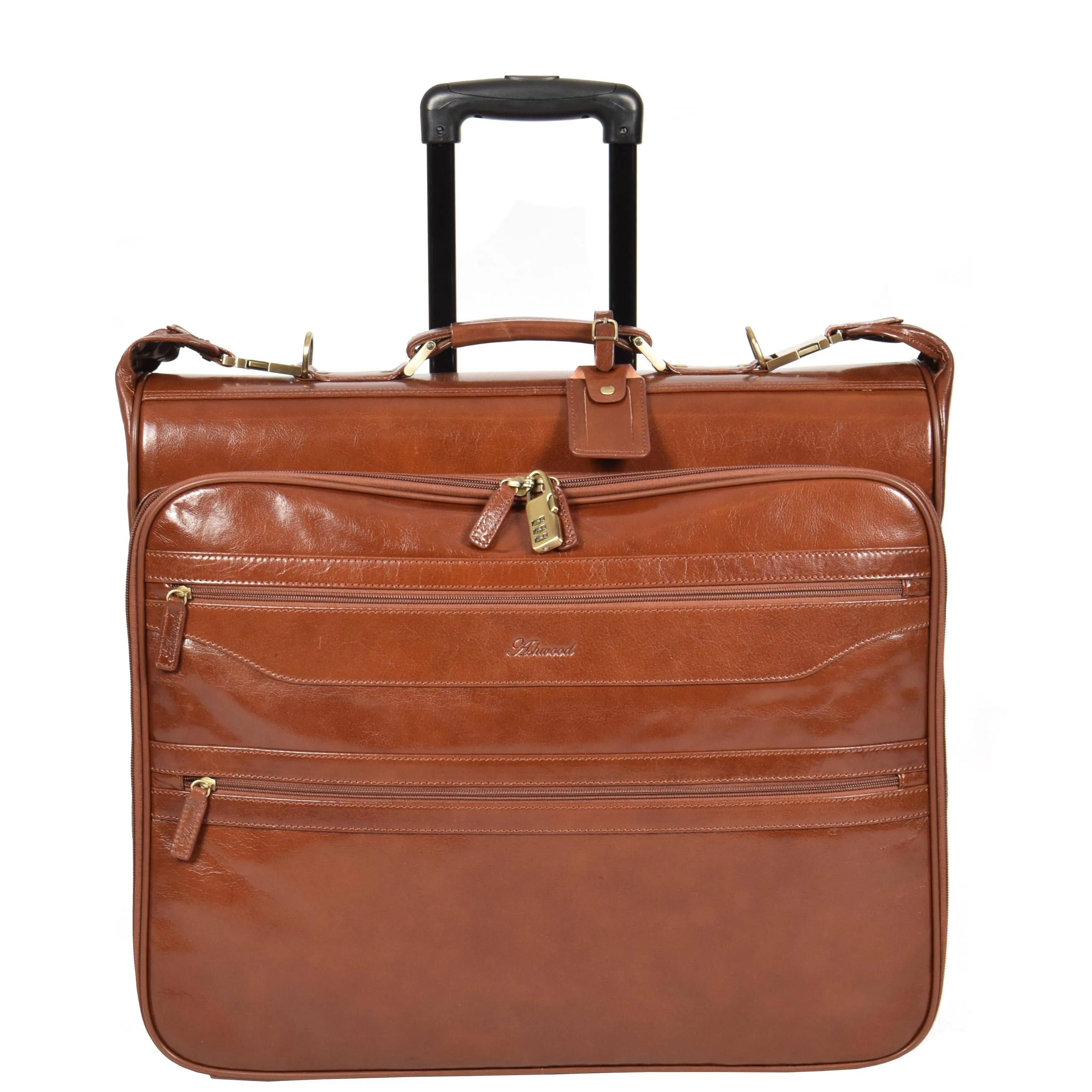 DR641 Real Leather Business Suit Carrier With Wheels Chestnut