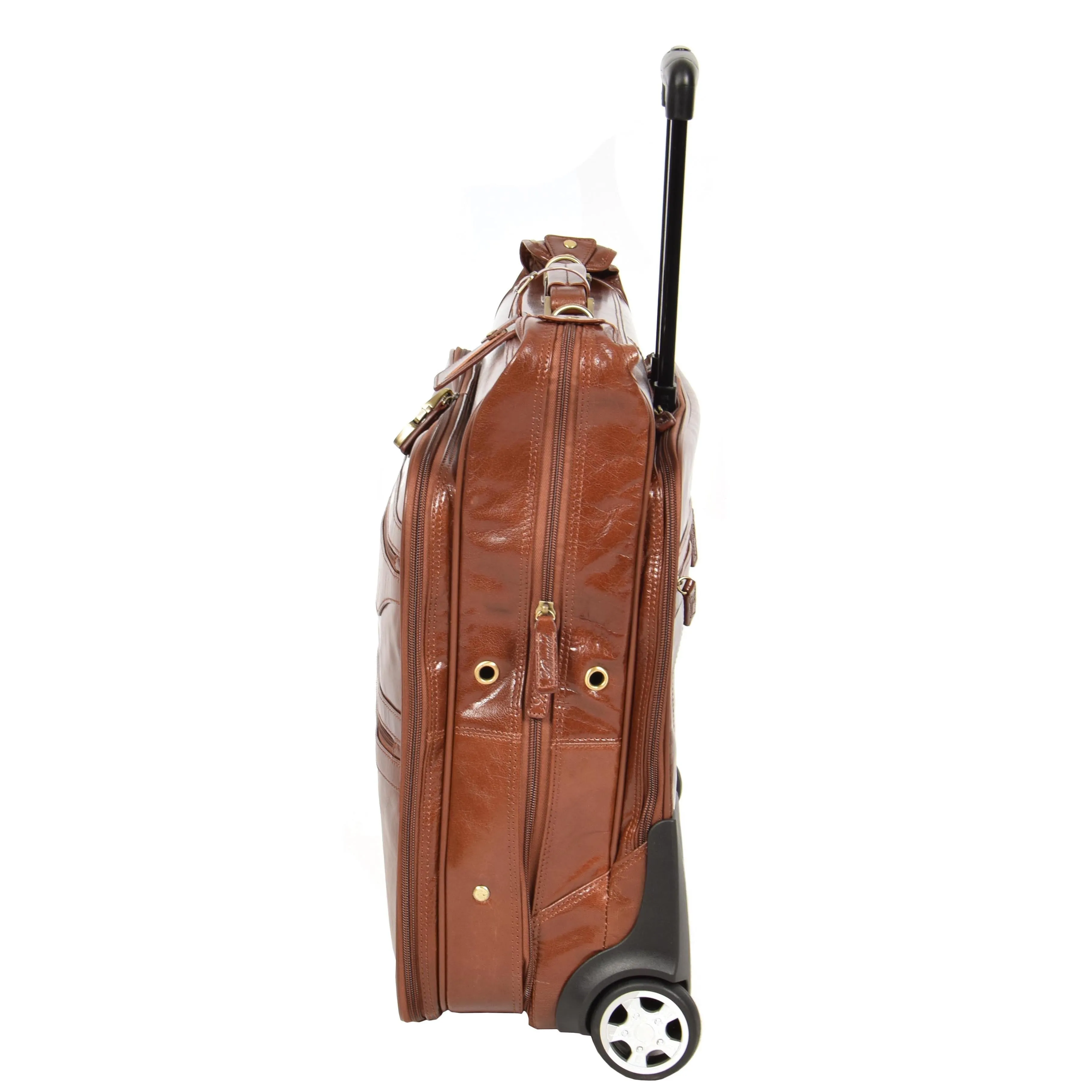 DR641 Real Leather Business Suit Carrier With Wheels Chestnut