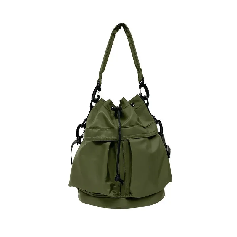 Drawstring Nylon Bucket Bag