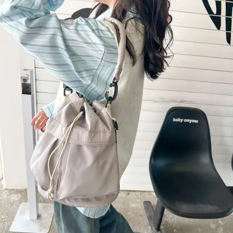 Drawstring Nylon Bucket Bag