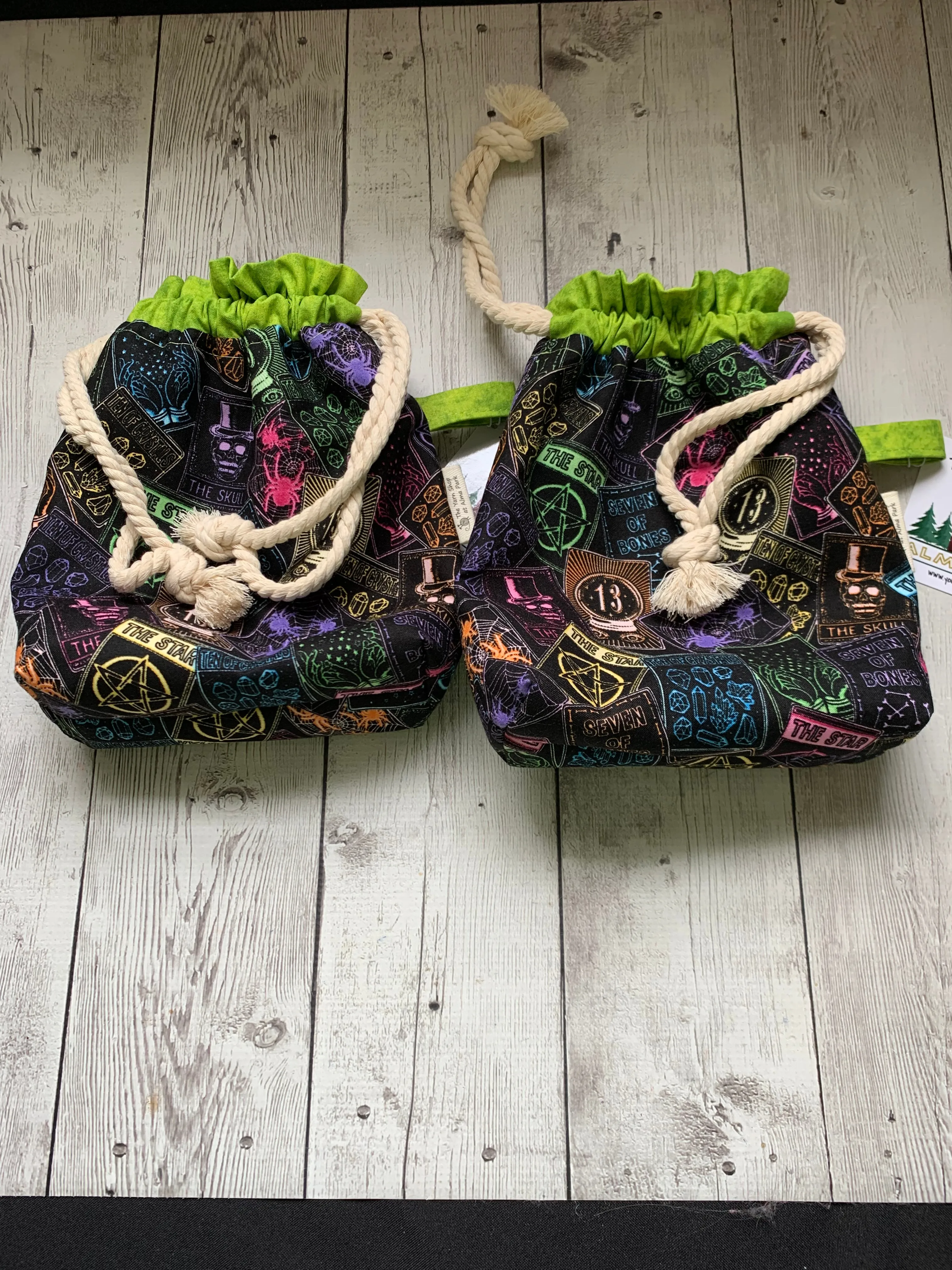 Drawstring Project Bag by Rose (MEDIUM) - Tarot Cards / Chartreuse / Yellow