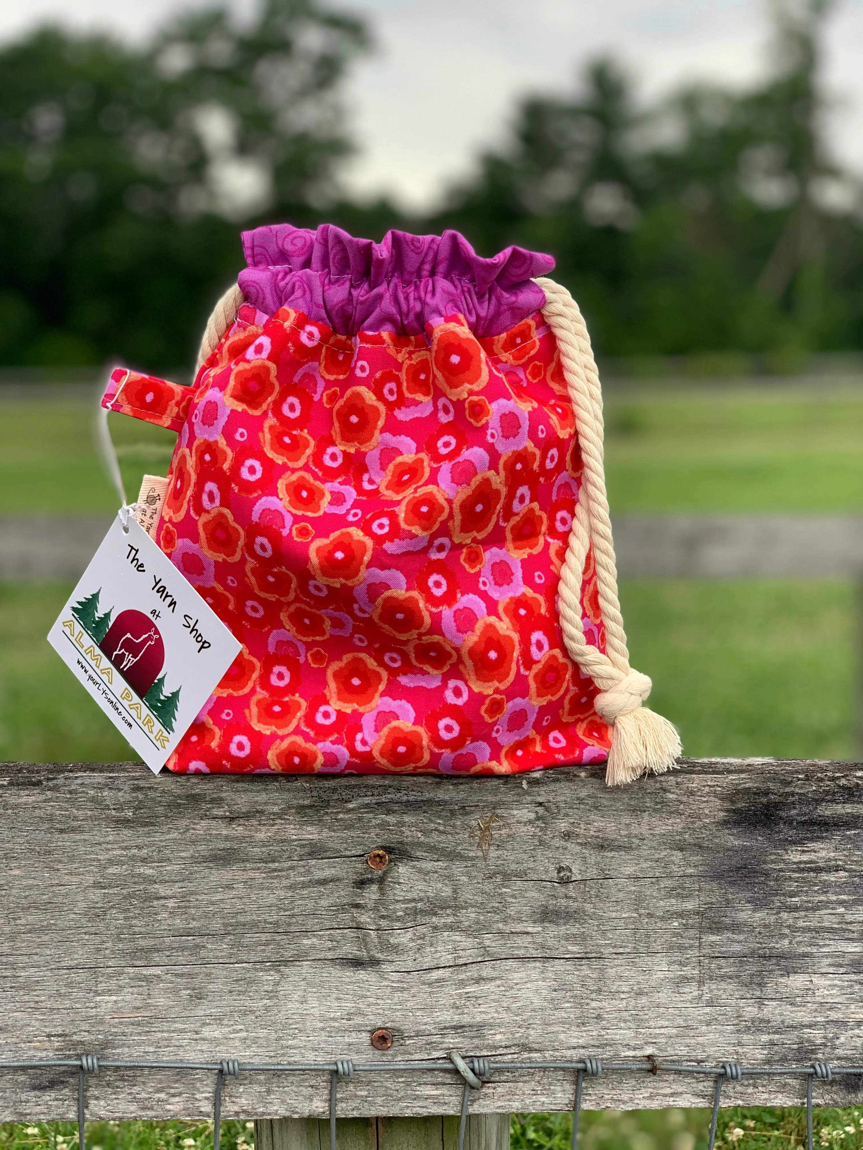 Drawstring Project Bag by Rose - PINK FLOWERS