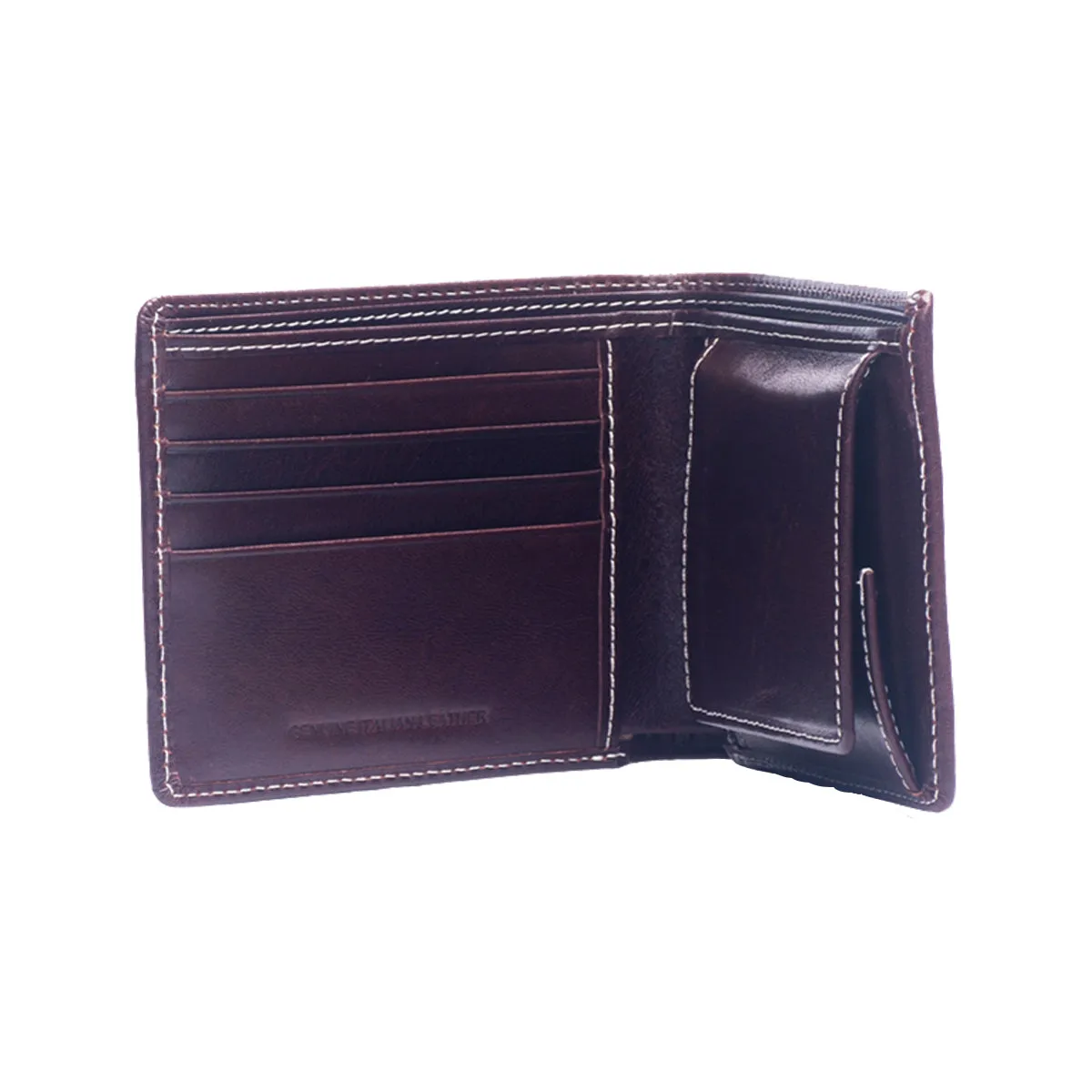 EnzoDesign Brown Leather Wallet w/ Coin Box