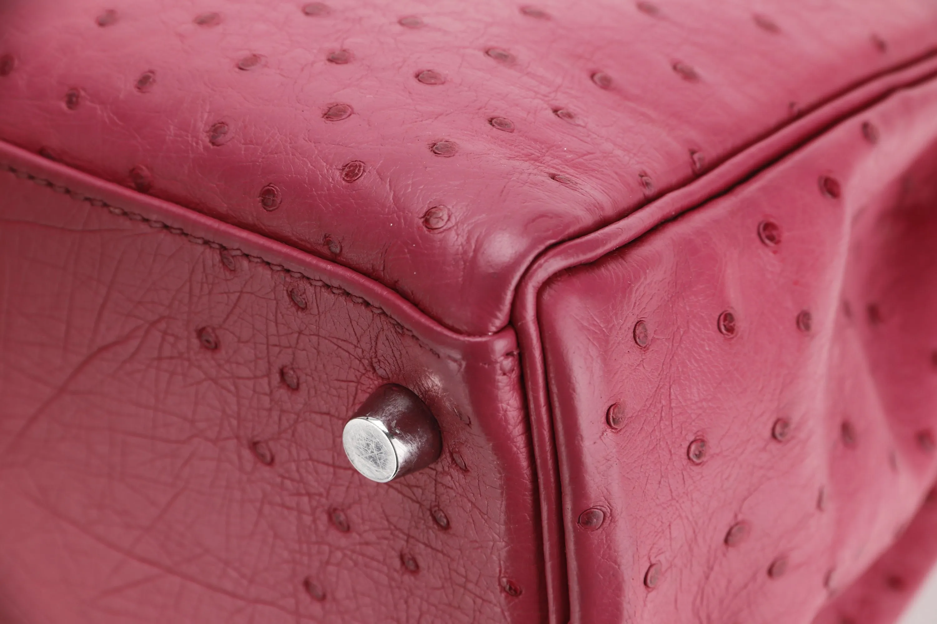 (EXOTIC) HERMES KELLY 28 (STAMP J) FUCHSIA OSTRICH PALLADIUM HARDWARE, WITH KEYS, LOCK, STRAP & DUST COVER