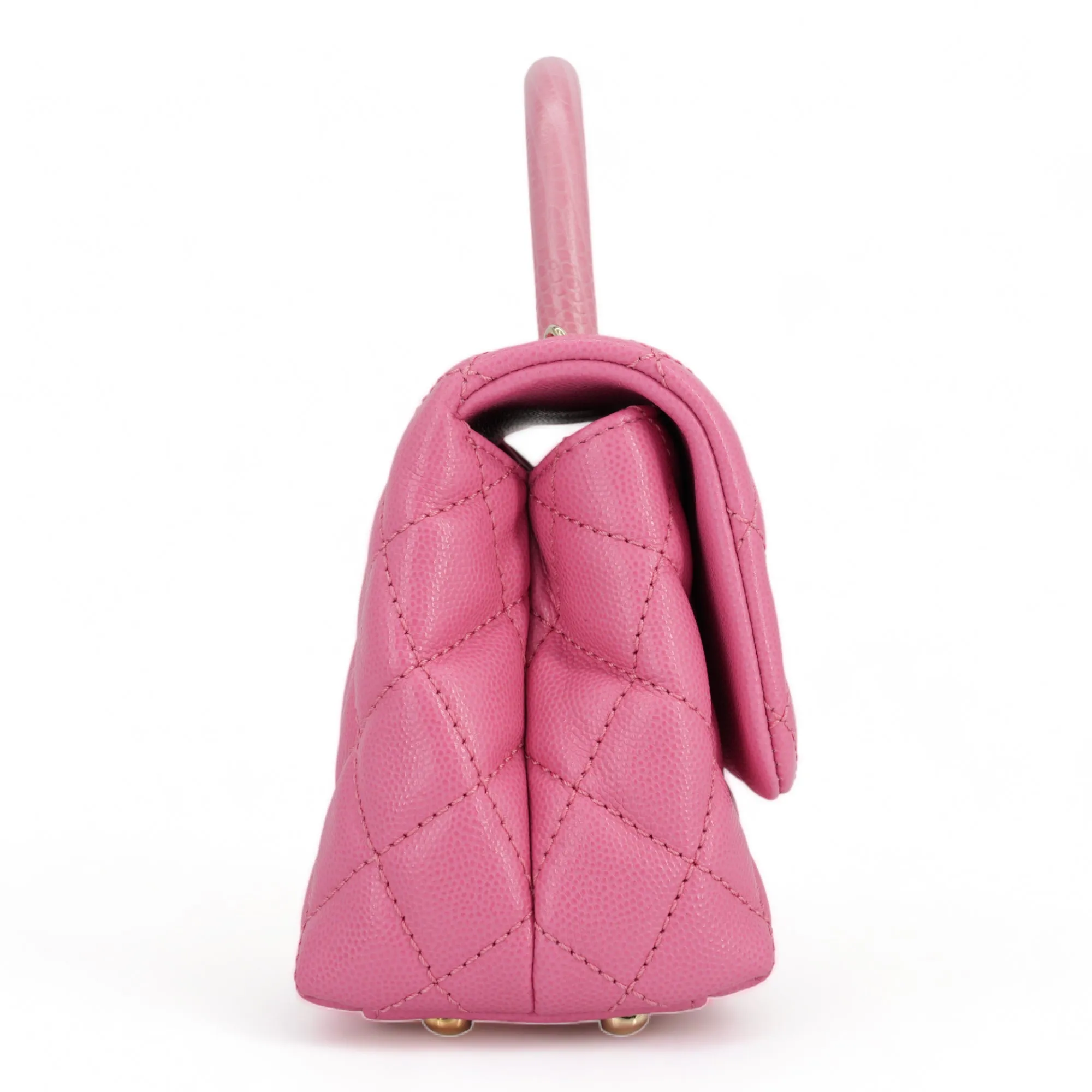 Extra Mini Lizard Embossed Coco Handle Flap Bag in Pink Caviar
