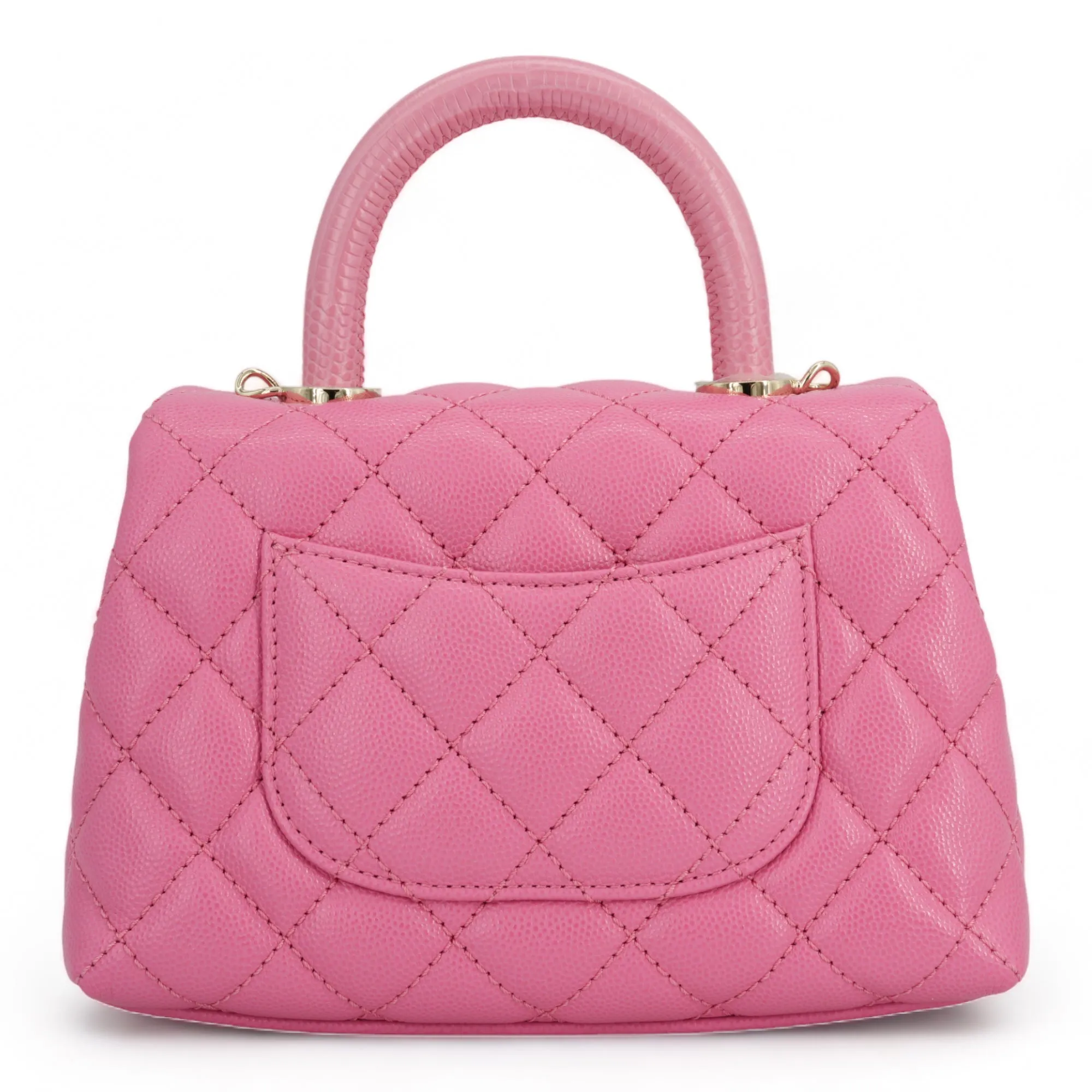 Extra Mini Lizard Embossed Coco Handle Flap Bag in Pink Caviar