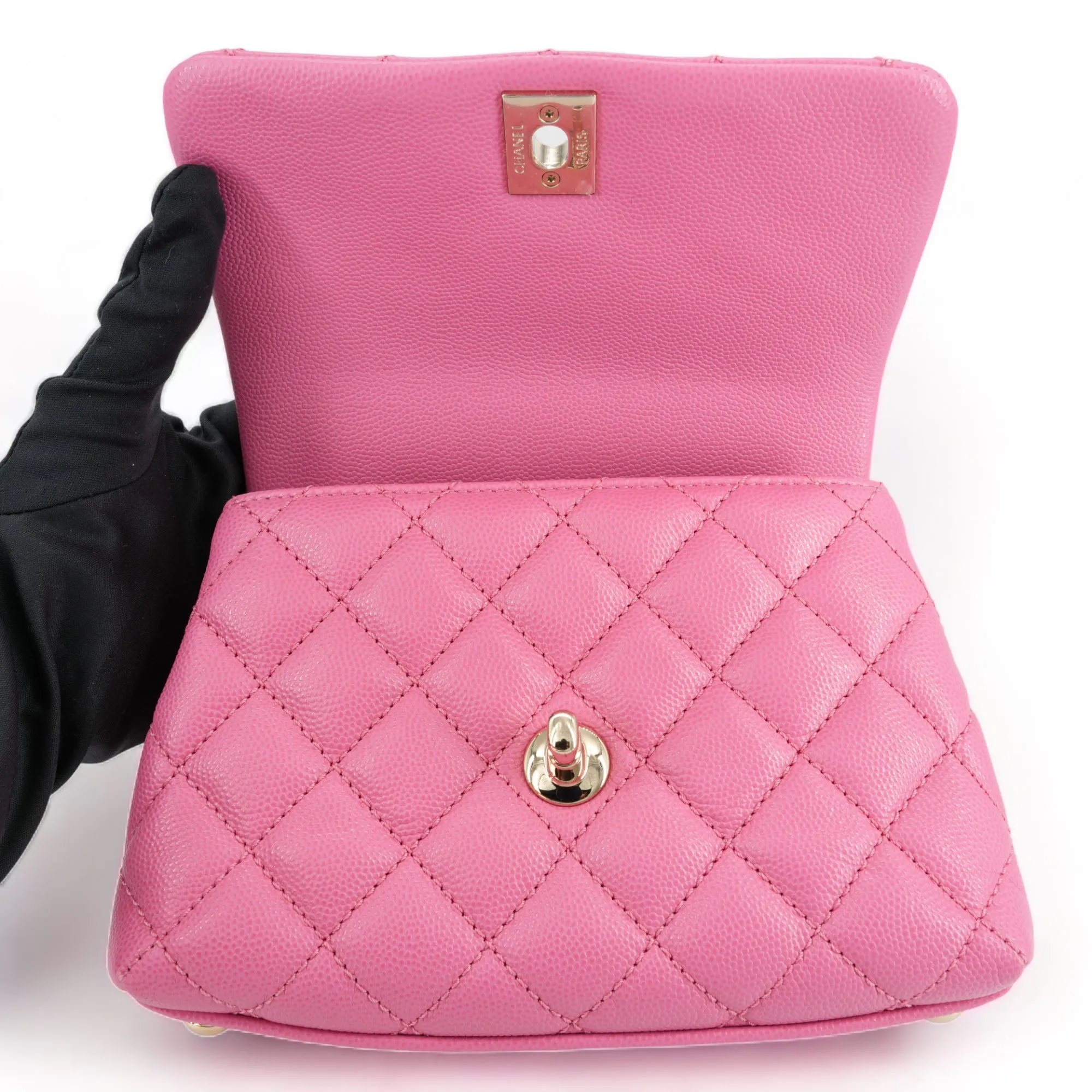 Extra Mini Lizard Embossed Coco Handle Flap Bag in Pink Caviar