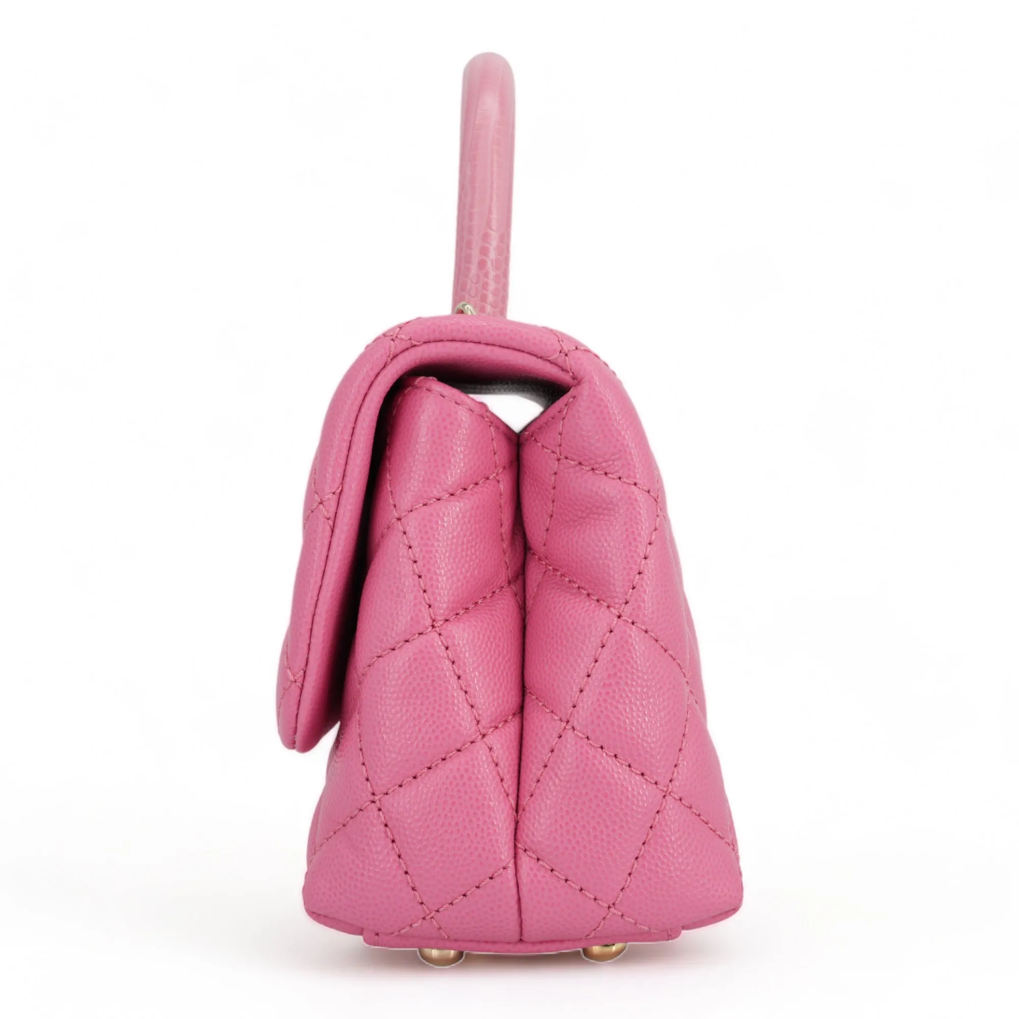 Extra Mini Lizard Embossed Coco Handle Flap Bag in Pink Caviar