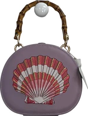 fable england Purple Embroiderd Shell Lilac Bamboo Top Handle Bag