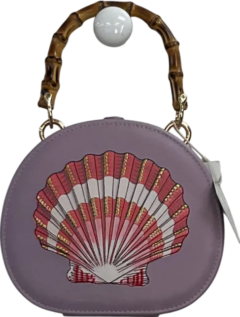 fable england Purple Embroiderd Shell Lilac Bamboo Top Handle Bag