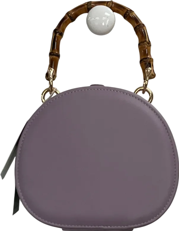 fable england Purple Embroiderd Shell Lilac Bamboo Top Handle Bag