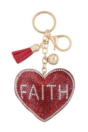 FAITH HEART RHINESTONE TASSEL KEYCHAIN