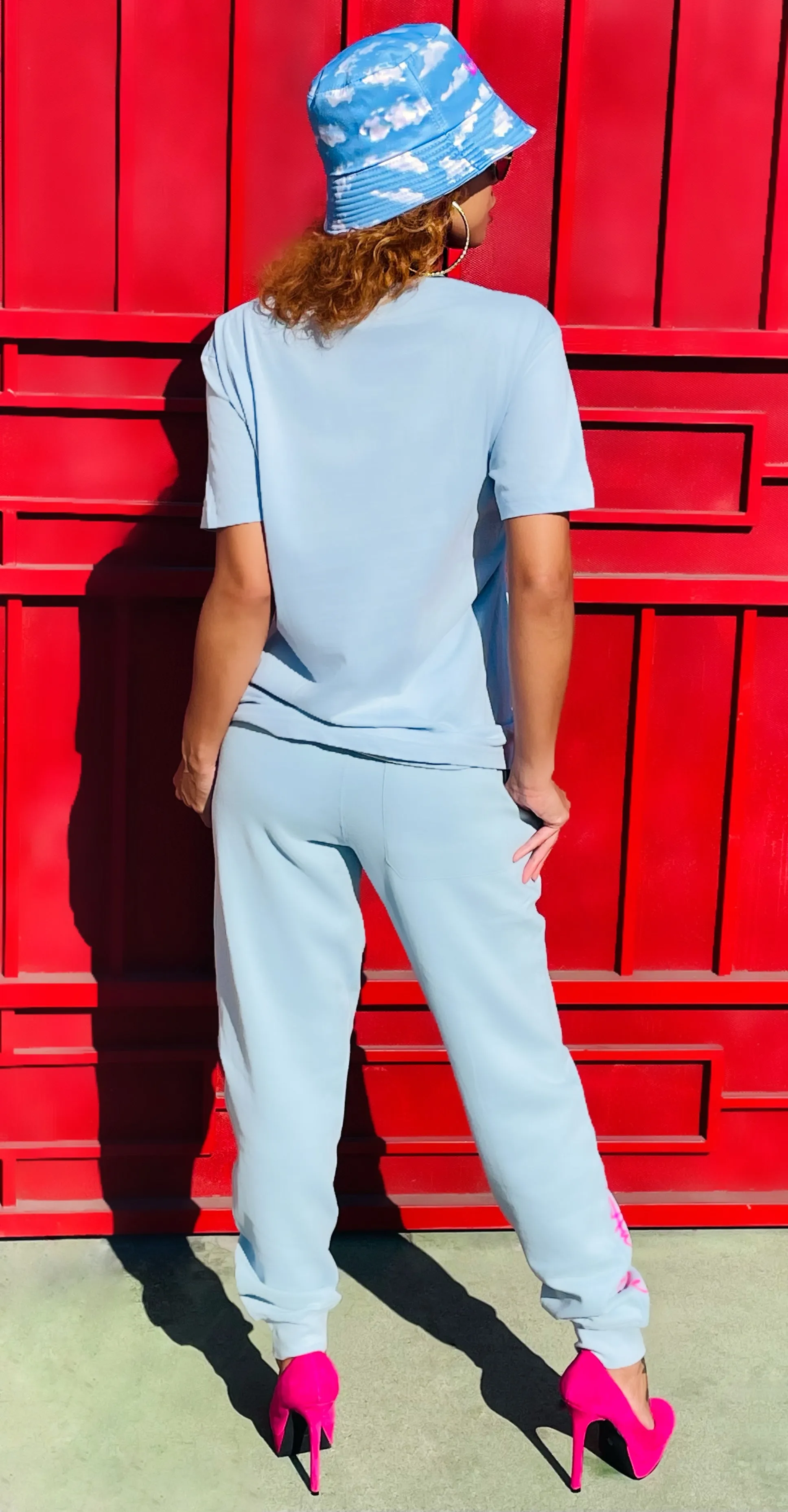 Fallon Aurielle Unisex Signature Classic T-Shirt (Powder Blue & Neon Pink)