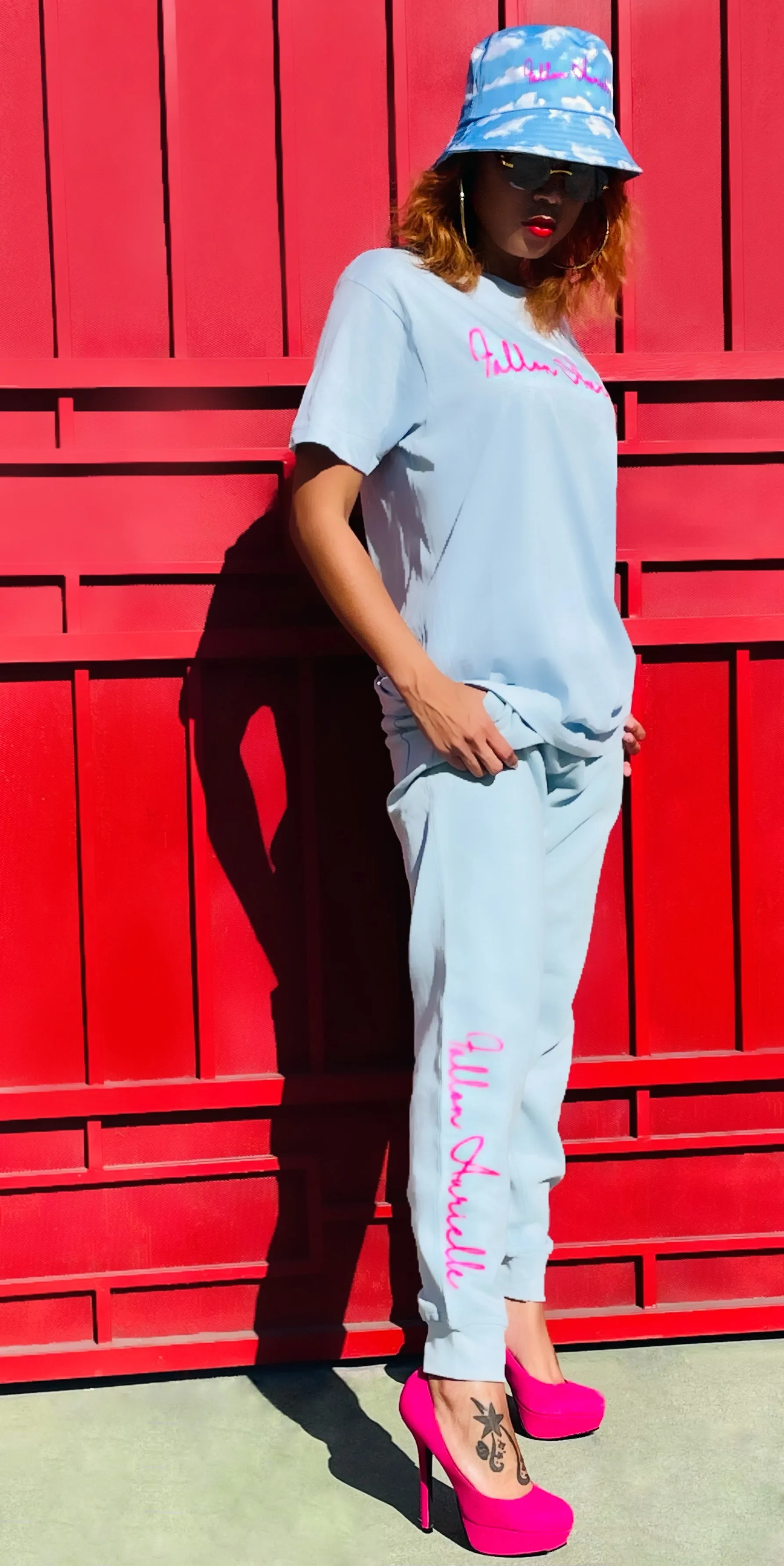 Fallon Aurielle Unisex Signature Classic T-Shirt (Powder Blue & Neon Pink)