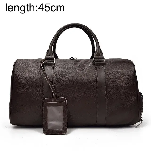 Fashion Genuine Leather Duffel Bag Big Cow Leather Men Women Business Travel Bag Black Large Shoulder Bags Weekend Luggage Bags