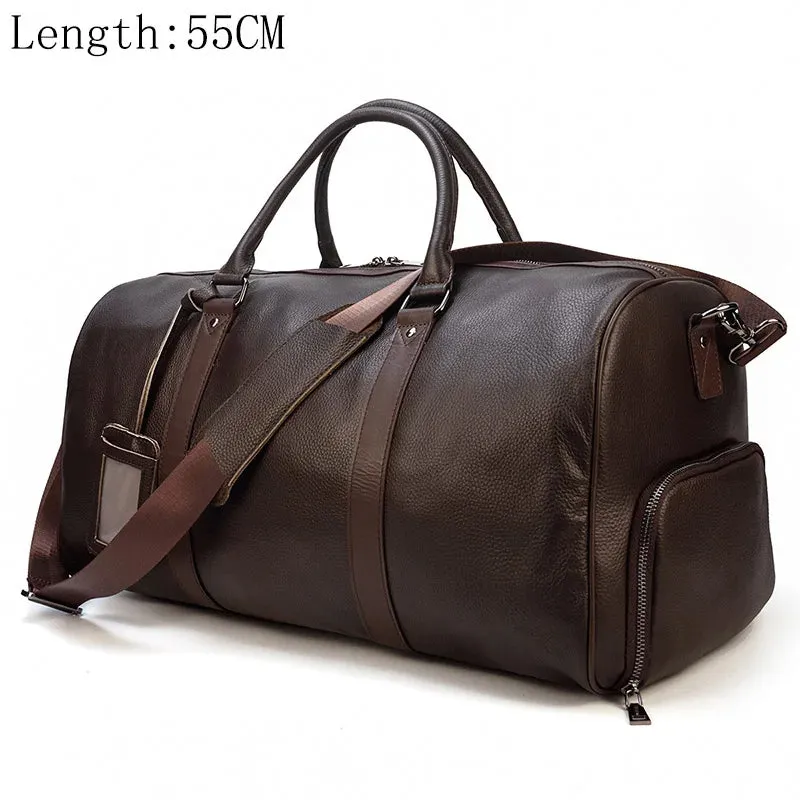Fashion Genuine Leather Duffel Bag Big Cow Leather Men Women Business Travel Bag Black Large Shoulder Bags Weekend Luggage Bags
