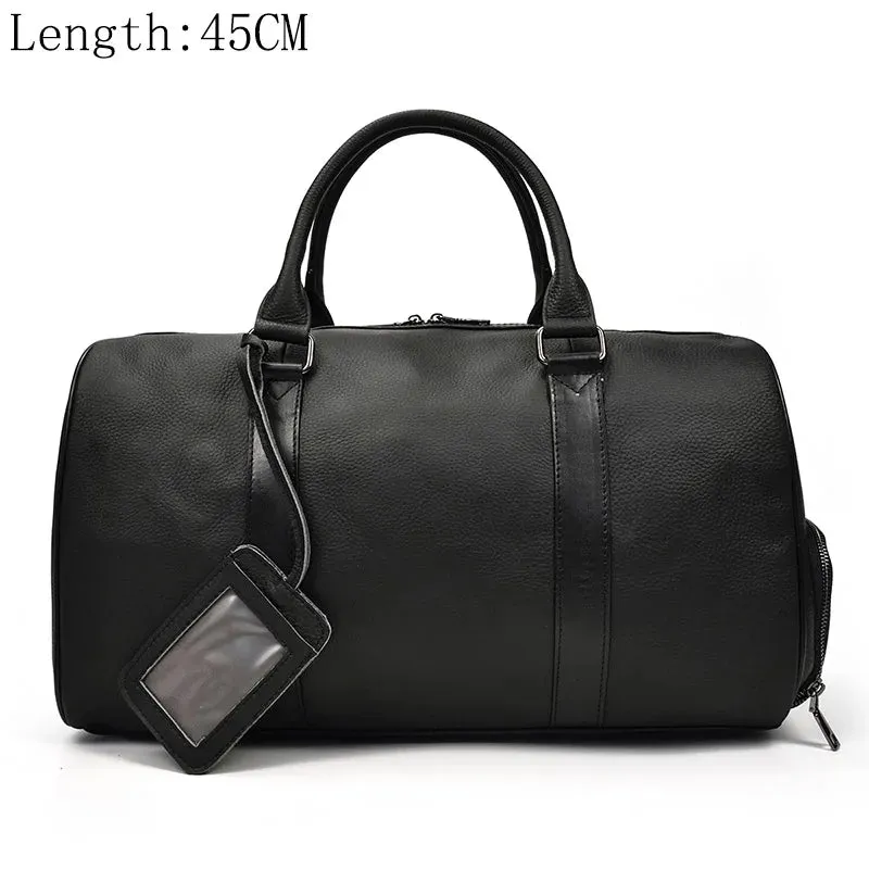Fashion Genuine Leather Duffel Bag Big Cow Leather Men Women Business Travel Bag Black Large Shoulder Bags Weekend Luggage Bags