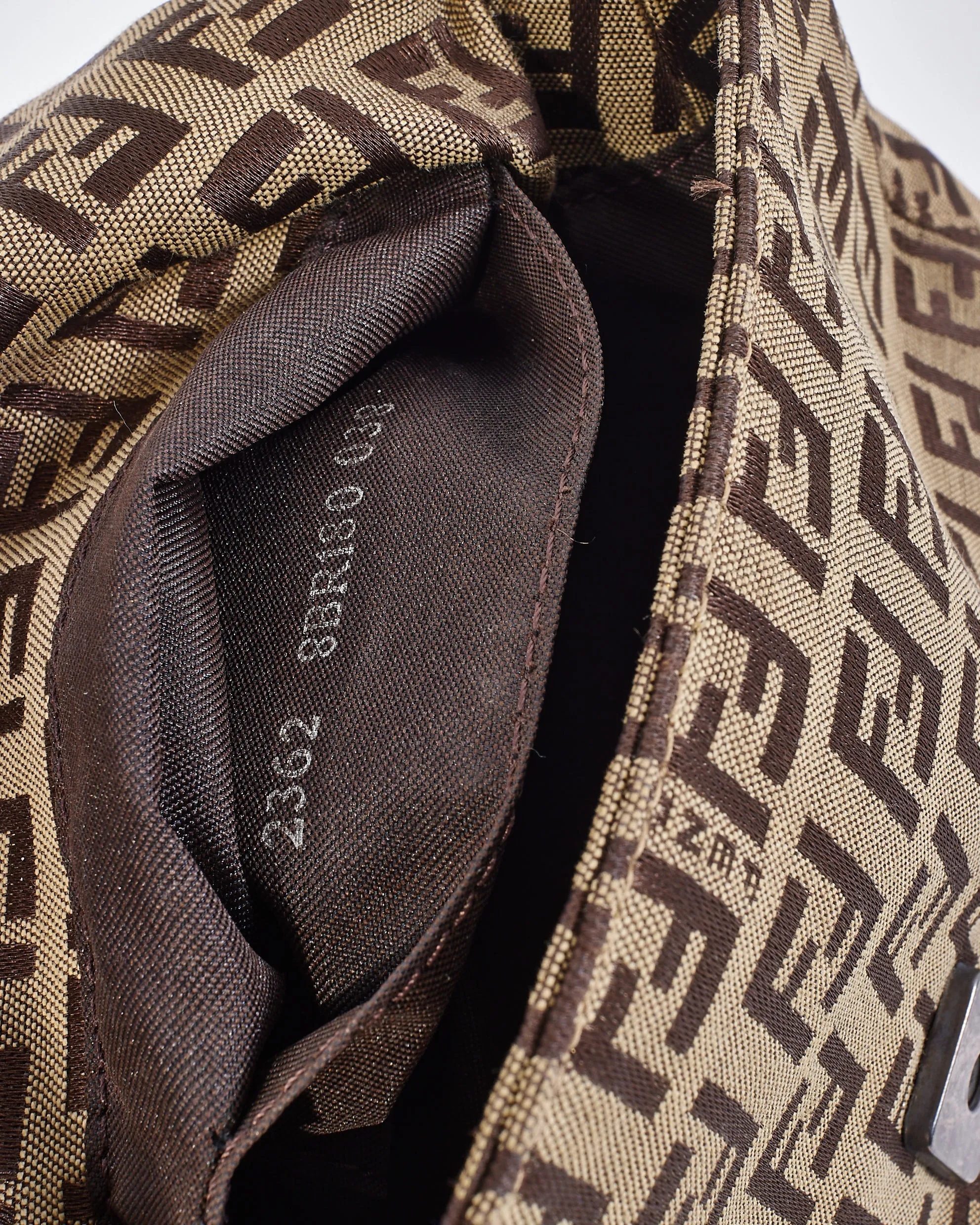 Fendi Brown Zucchino Canvas Mini Baguette Shoulder Bag