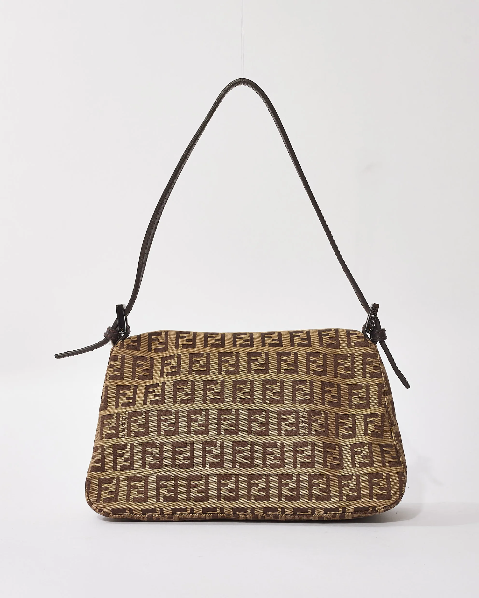 Fendi Brown Zucchino Canvas Mini Baguette Shoulder Bag