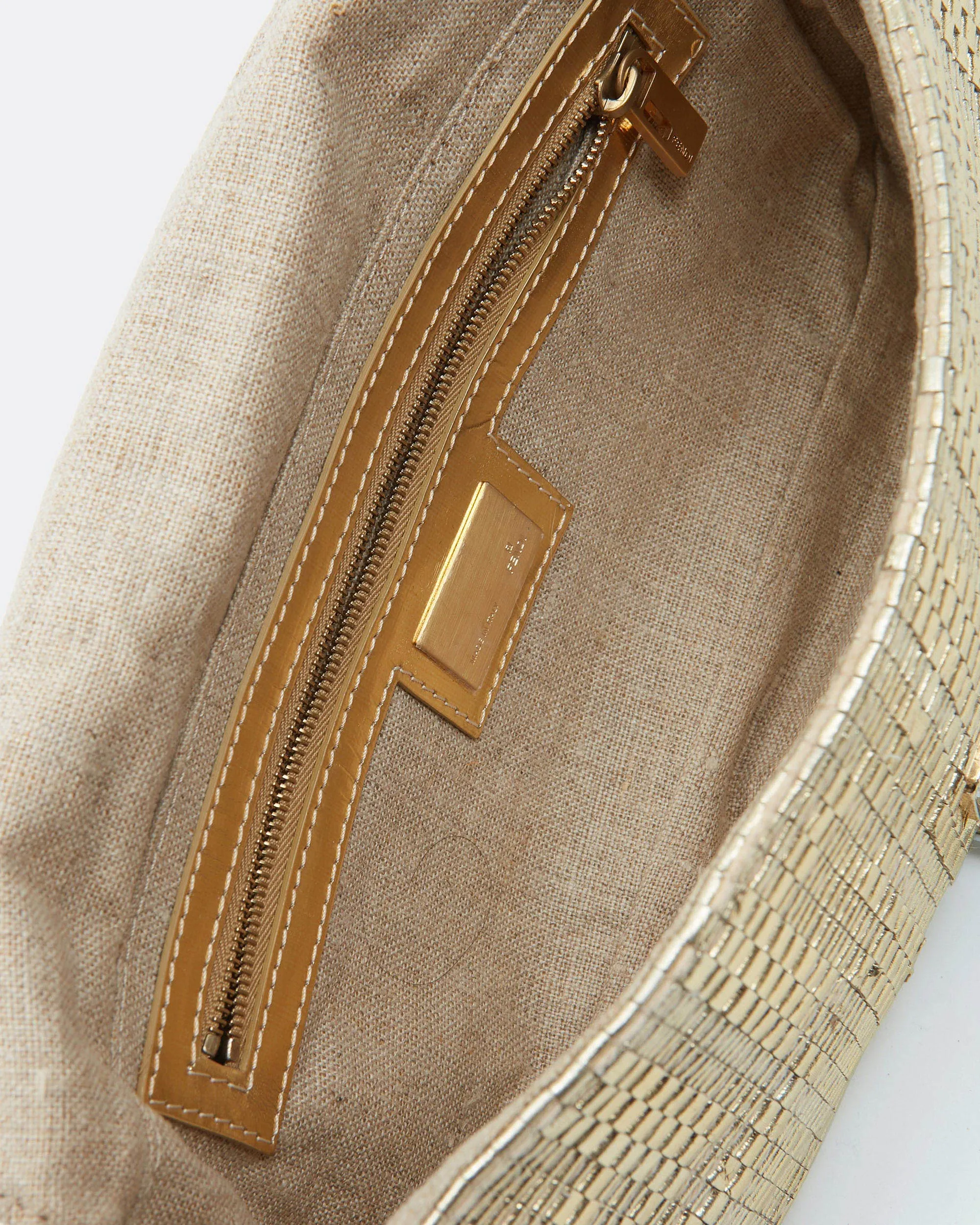 Fendi Gold Hemp / Leather Intrecciato Zucca Baguette Shoulder Bag