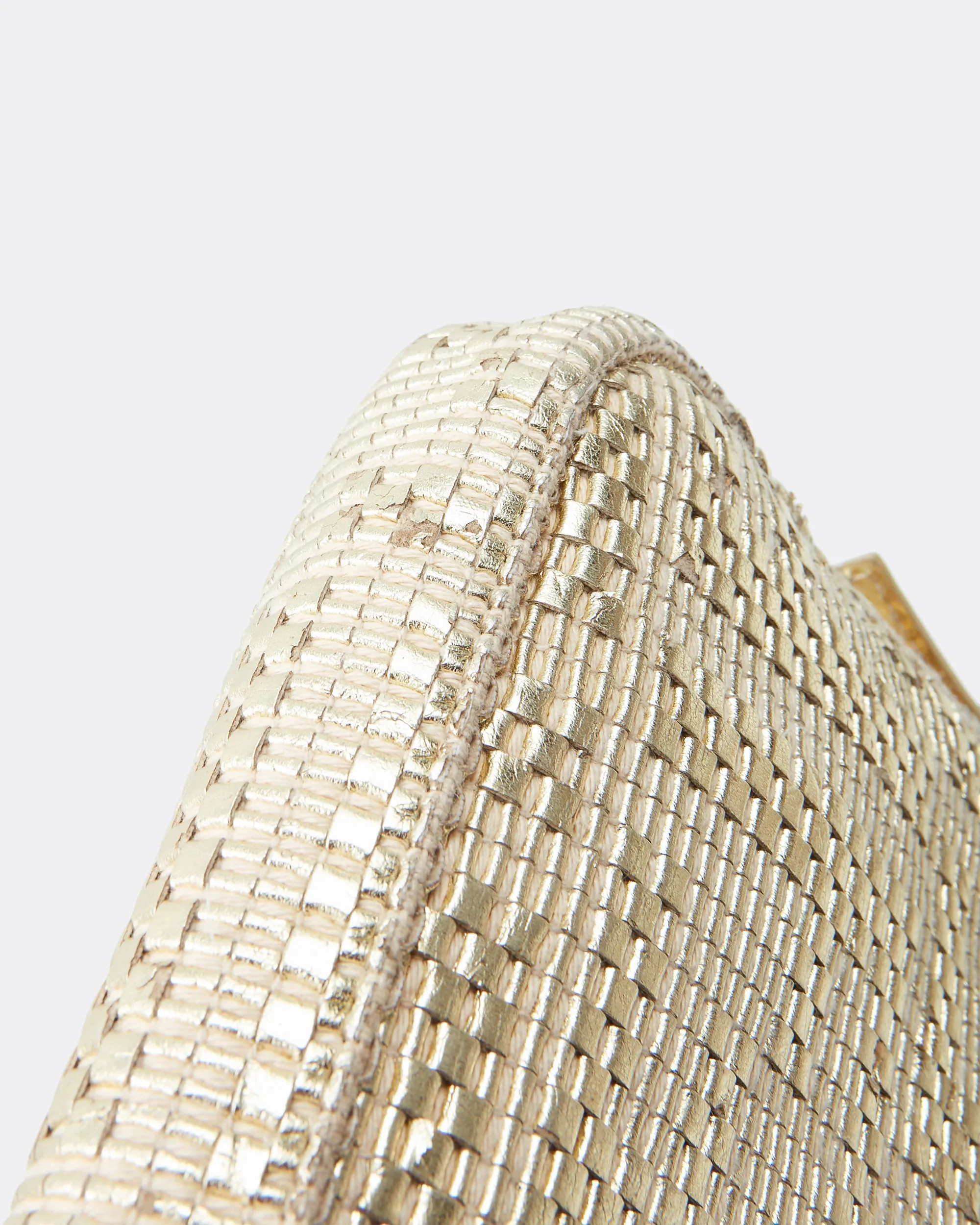 Fendi Gold Hemp / Leather Intrecciato Zucca Baguette Shoulder Bag