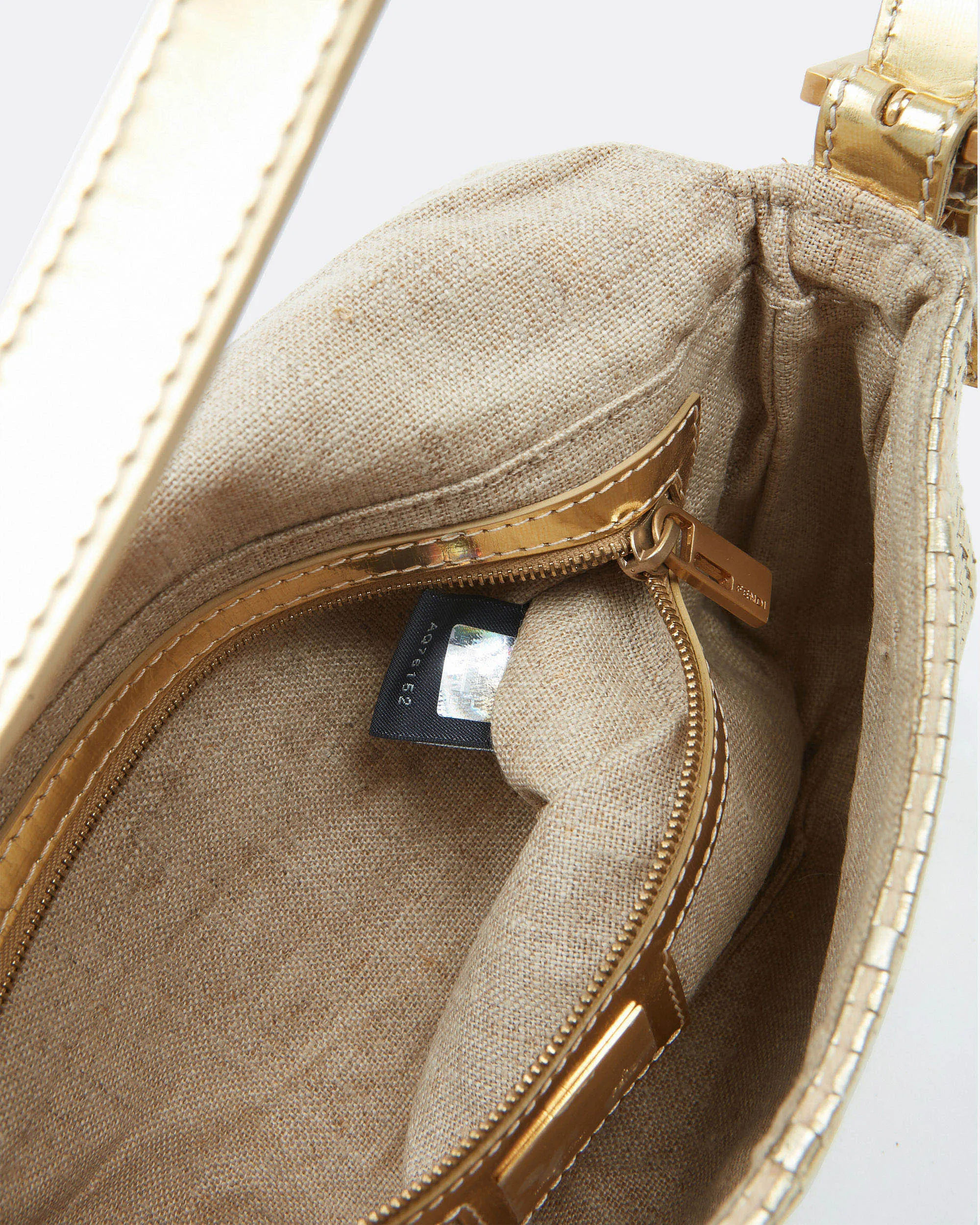 Fendi Gold Hemp / Leather Intrecciato Zucca Baguette Shoulder Bag