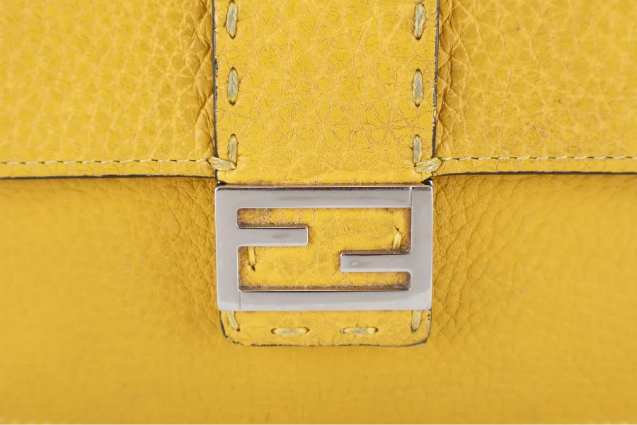 FENDI SELLERIA BAGGUETTE SMALL MUSTARD YELLOW CALF LEATHER SILVER HARDWARE NO DUST COVER