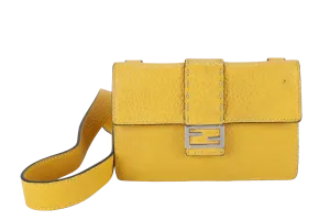 FENDI SELLERIA BAGGUETTE SMALL MUSTARD YELLOW CALF LEATHER SILVER HARDWARE NO DUST COVER