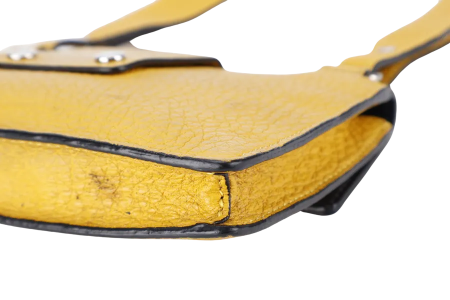 FENDI SELLERIA BAGGUETTE SMALL MUSTARD YELLOW CALF LEATHER SILVER HARDWARE NO DUST COVER