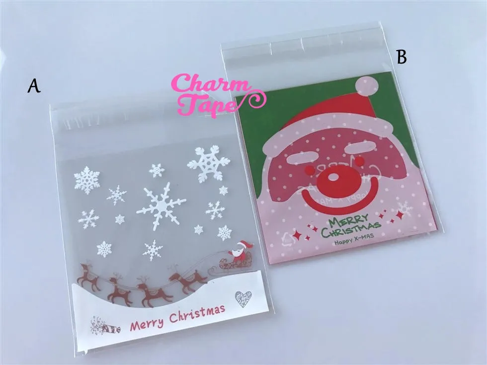 Festive Santa Claus Gift Bags Cello Bags Self-adhesive Cookie bags - Favors Bags - Party bags 20/50/100 bags CB50