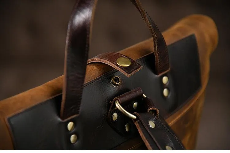 Filed Leather™ Vintage Roll-Top Crazy Horse Cowhide Leather Backpack