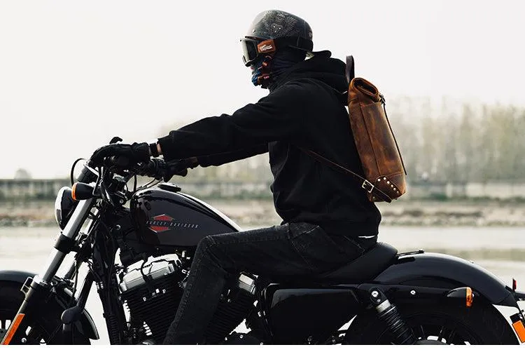 Filed Leather™ Vintage Roll-Top Crazy Horse Cowhide Leather Backpack