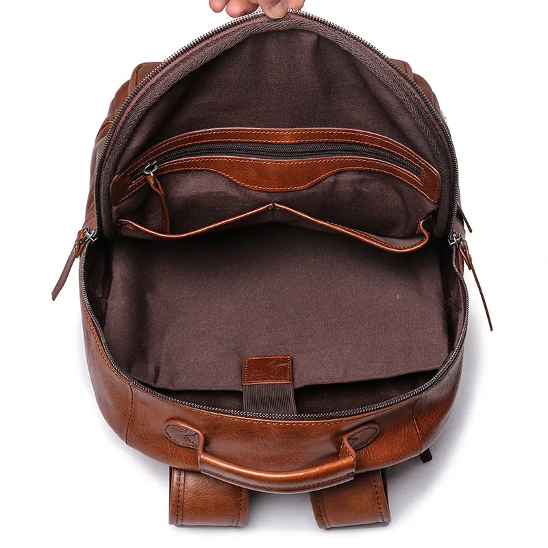 Full Grain Leather Men Backpack Handmade Leather Laptop Backpack Travel Backpack 88120